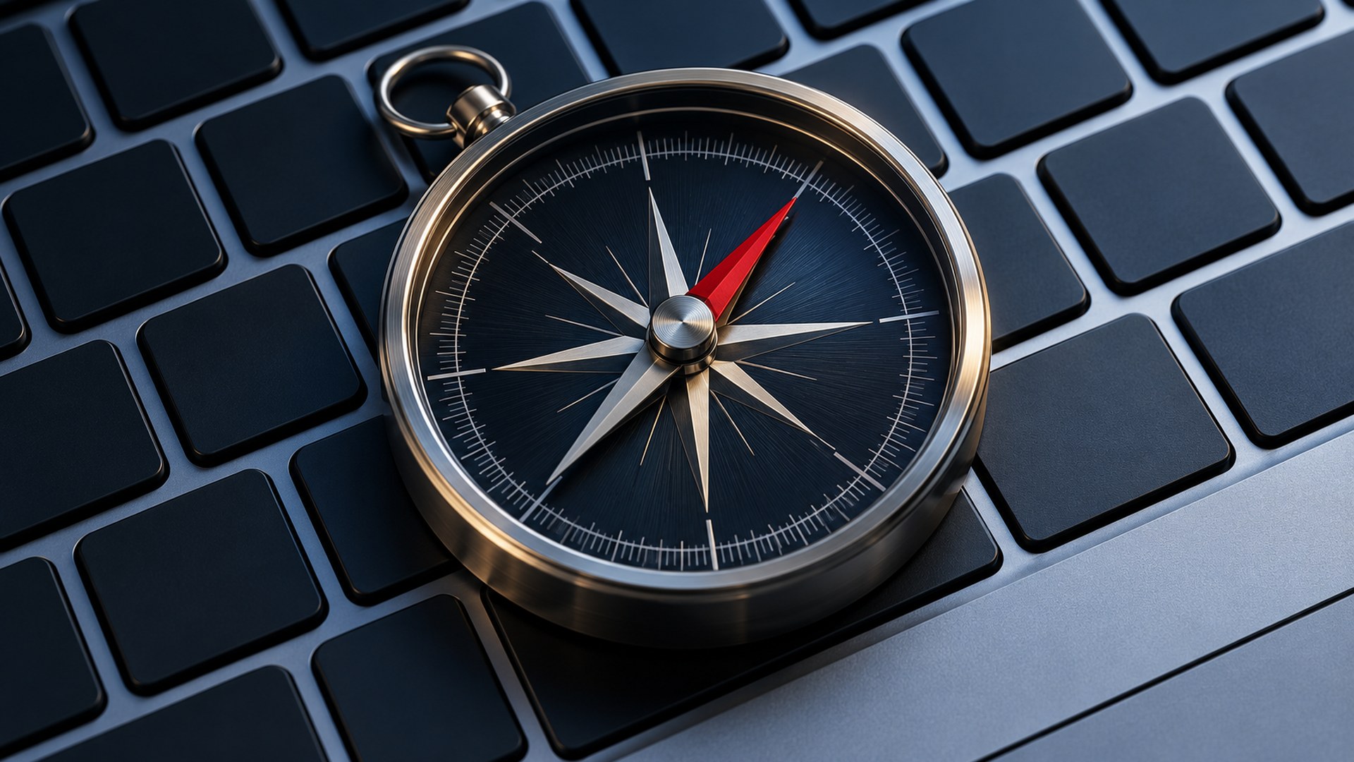 بوصلة على لوحة مفاتيح لابتوب