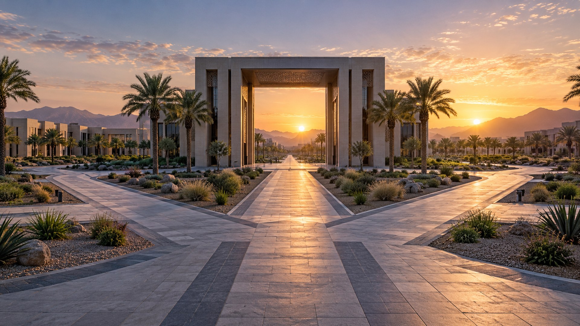مفترق مسارات من بوابة حرم جامعي وقت الشروق