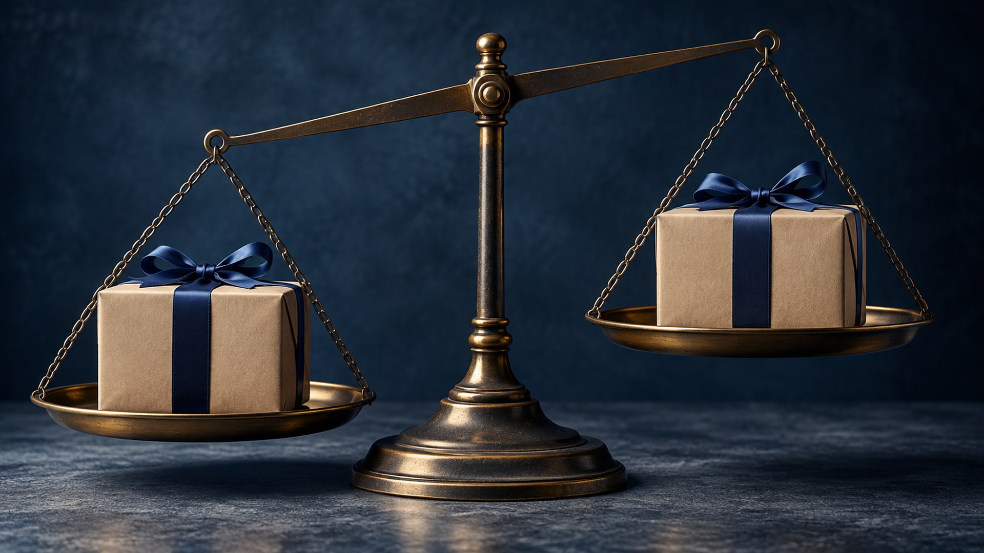 علبتا هدية بنفس الحجم ووزنين مختلفين على ميزان