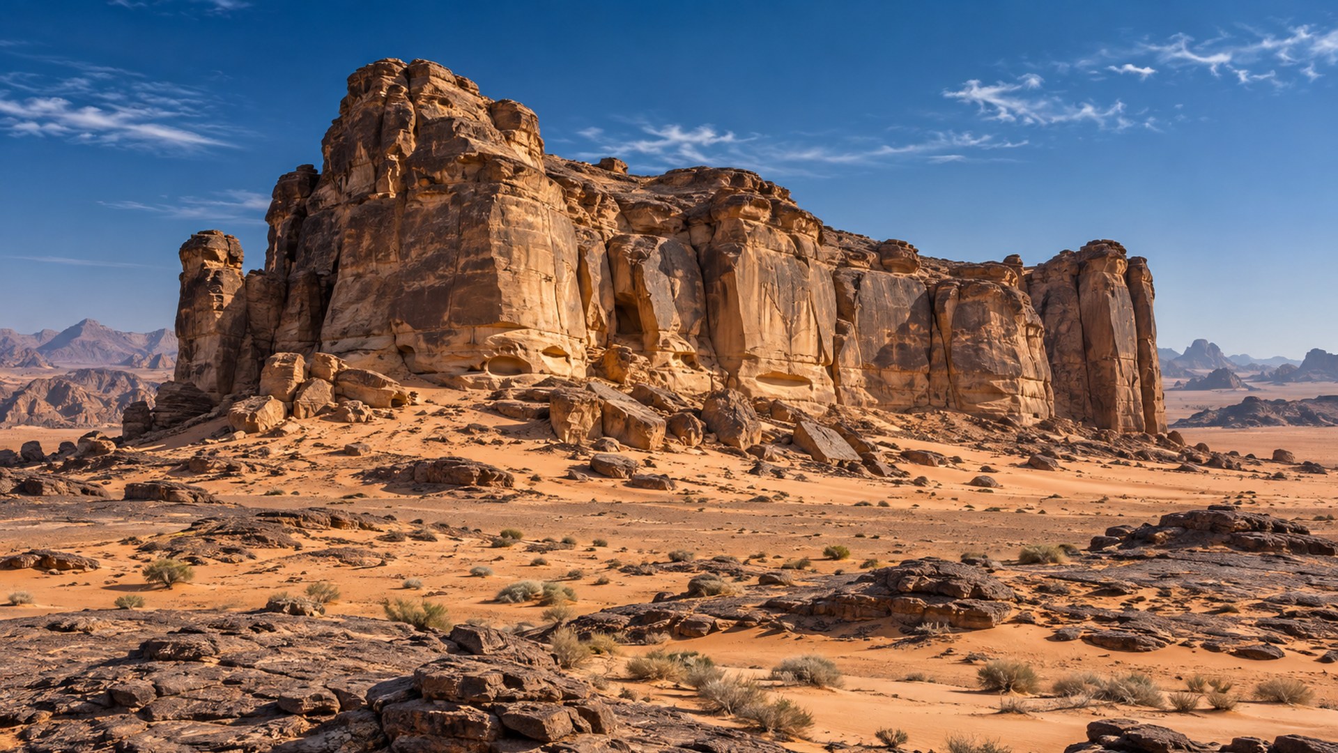 موقع الفنون الصخرية في جبة بحائل تحت سماء صافية