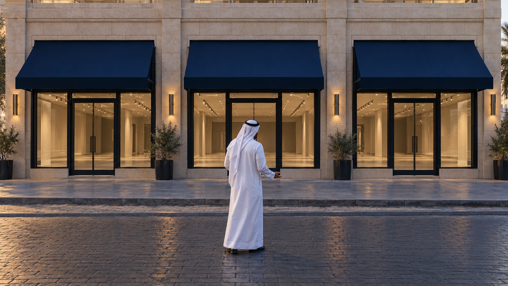 ثلاث واجهات محلات متشابهة في شارع سعودي ومارٌّ بالثوب لا يفرق بينها