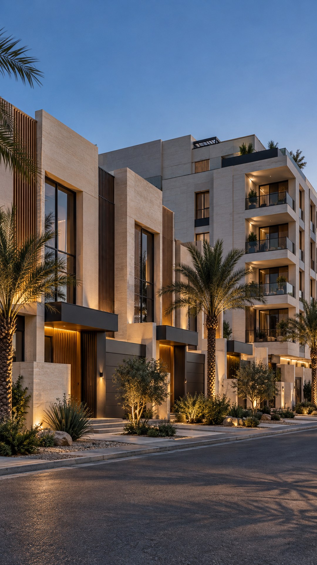 صف تاون هاوس وعمارة سكنية منخفضة في حي جديد بالرياض