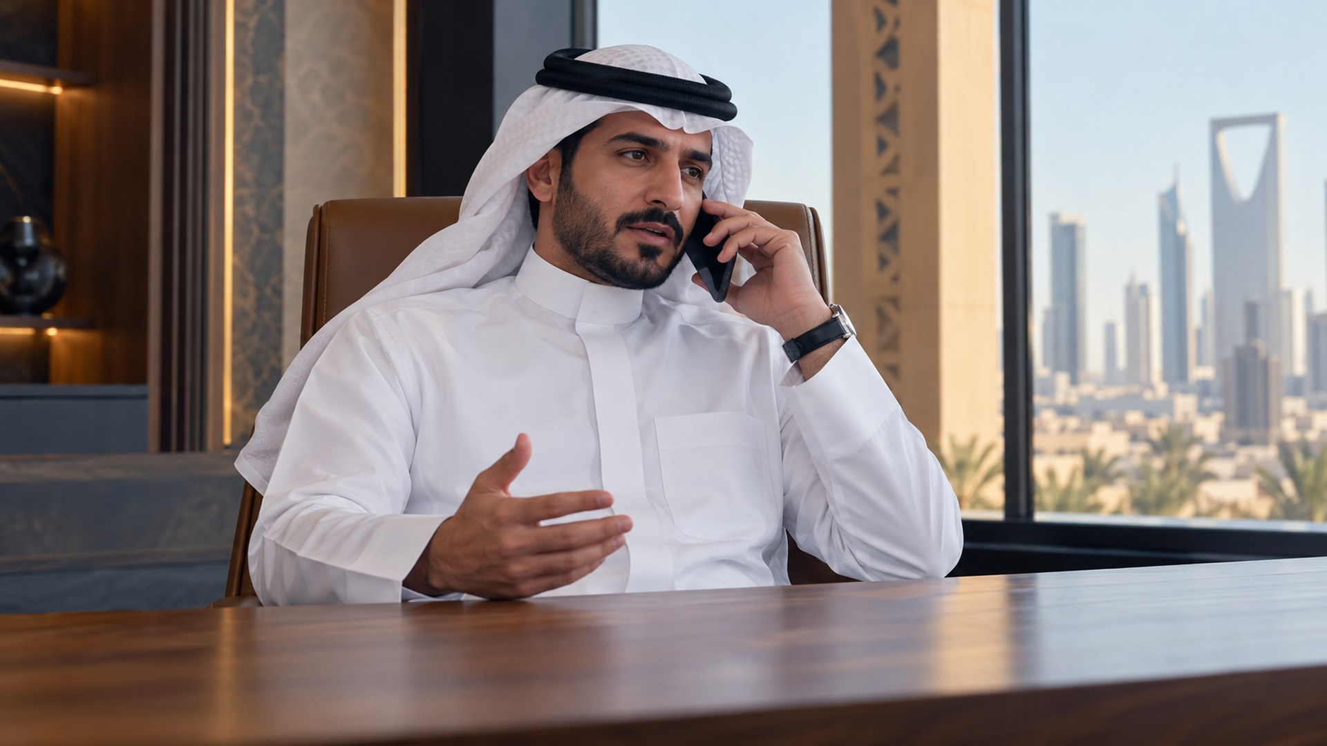 صاحب عمل سعودي في مكالمة هاتفية من مكتبه يطلب عرض سعر