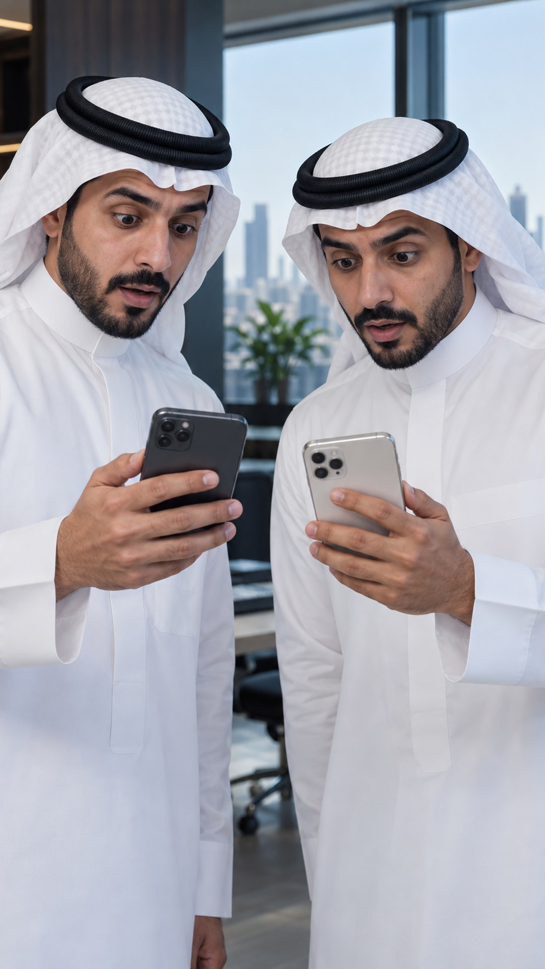 زميلان سعوديان في مكتب يقارنان شاشتي جواليهما بدهشة