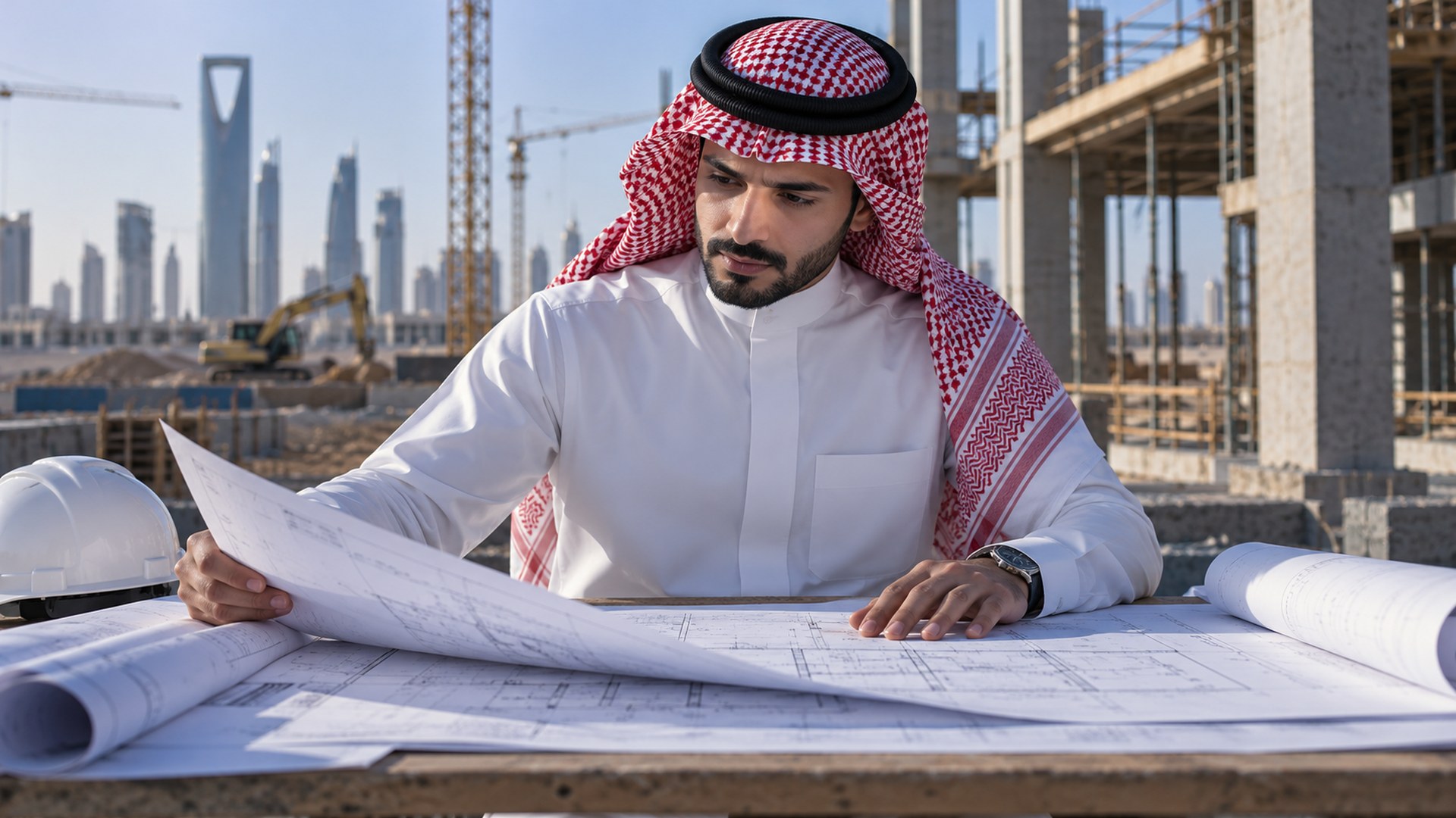 موقع بناء، سعودي، مهندس، يتحقق