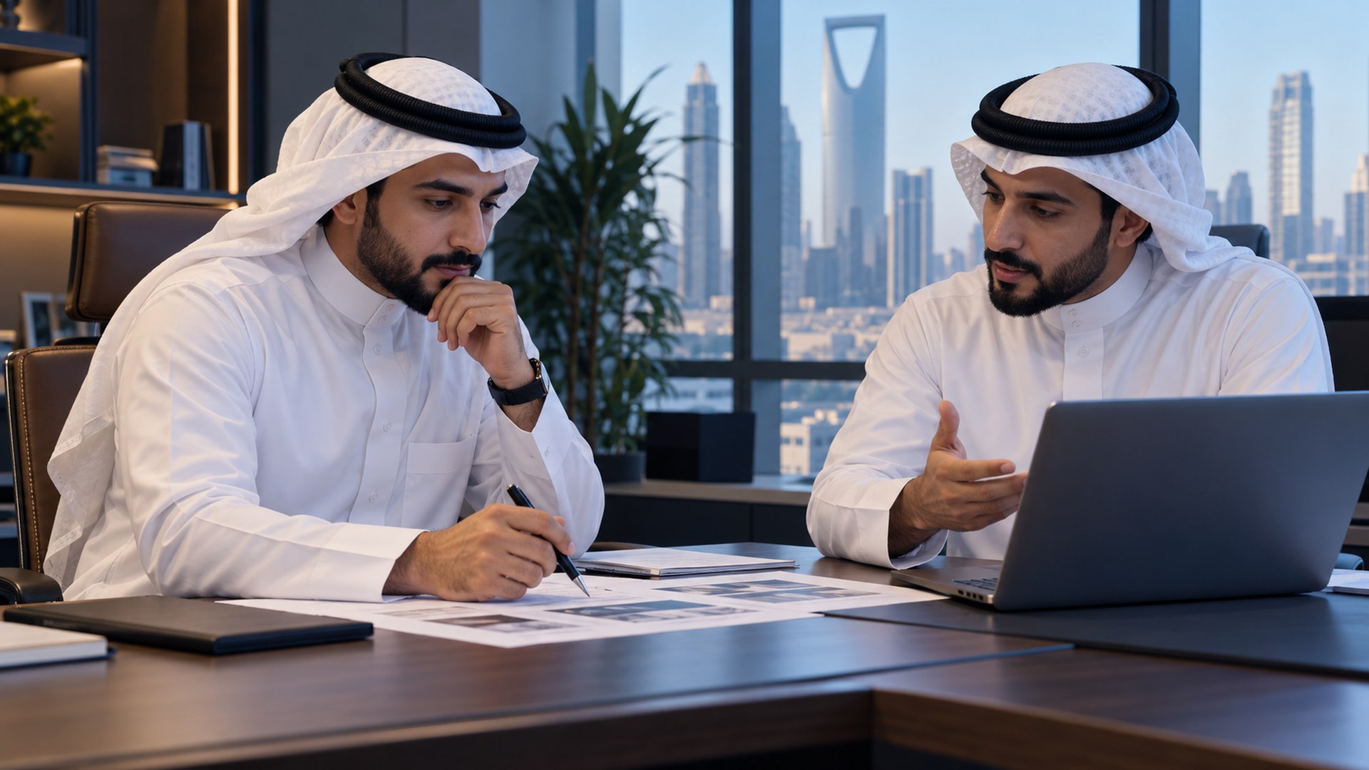 رائد أعمال سعودي في جلسة تخطيط موقع مع مختص تسويق