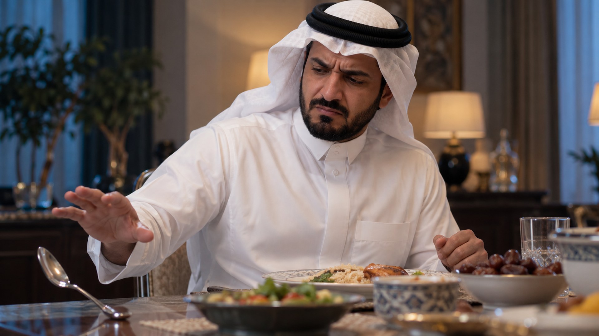 رجل سعودي ينفعل فجأة من موقف يومي بسيط على مائدة العائلة