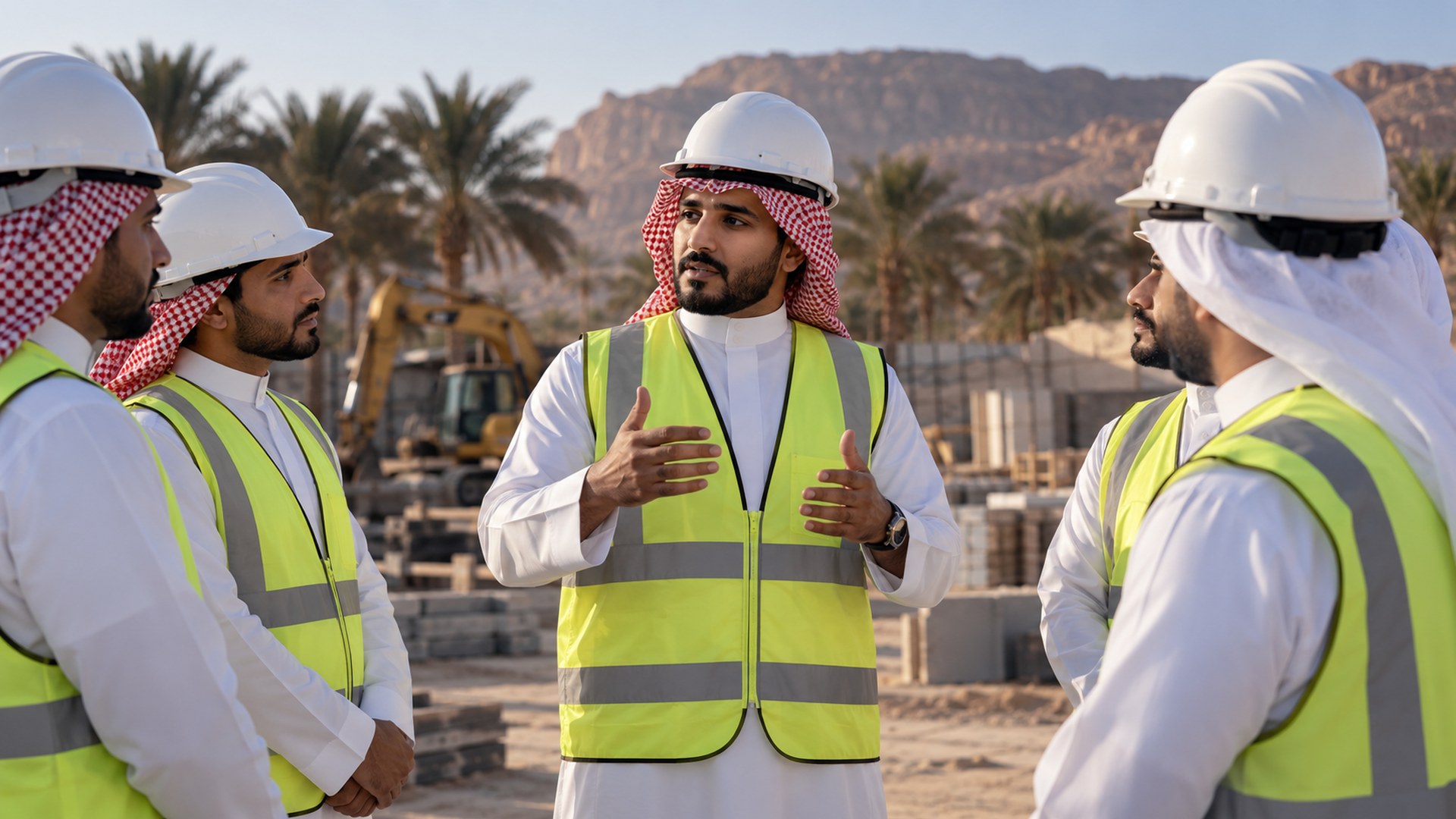 مشرف سلامة سعودي يوجّه طاقماً صغيراً في منطقة تجمع آمنة بالموقع