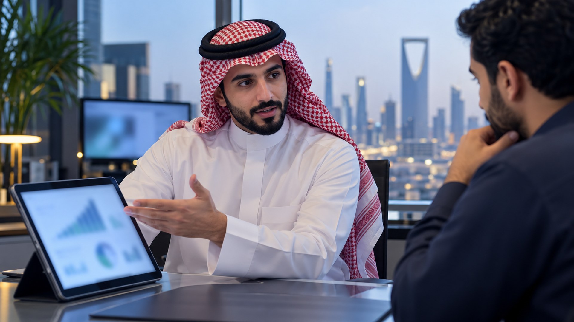 مستشار سيو سعودي يشرح خطة نمو لصاحب عمل في مكتب حديث بالرياض