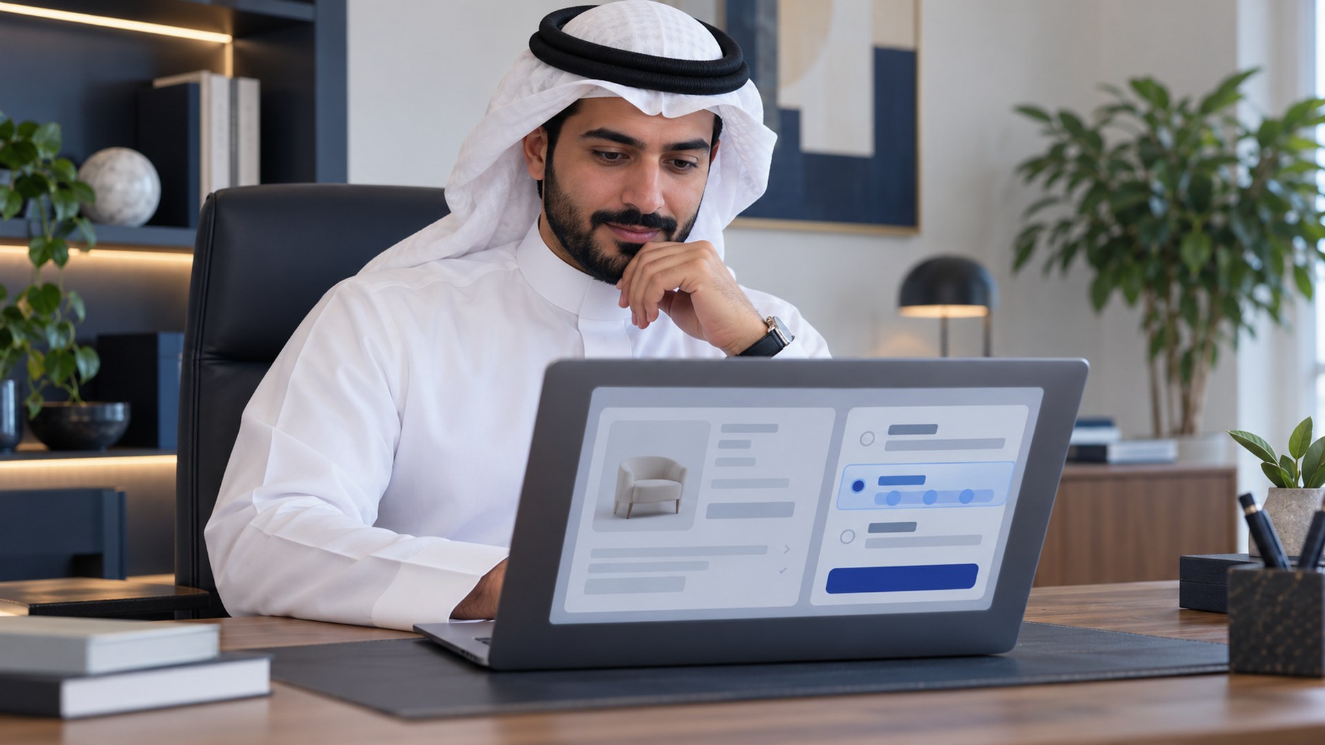 متسوق سعودي أمام سلة شراء إلكترونية فيها خيارات تقسيط