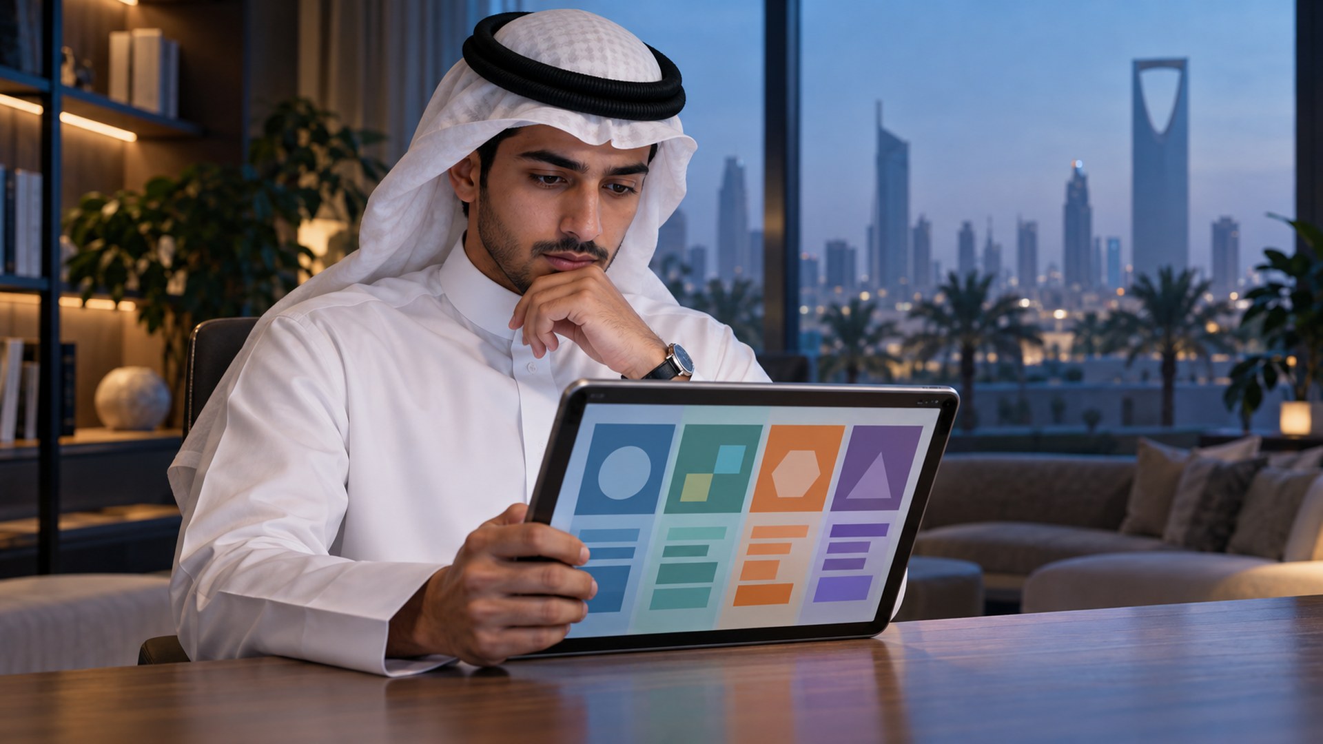 طالب سعودي يقارن مسارات مهنية ومهاراتها على جهاز لوحي