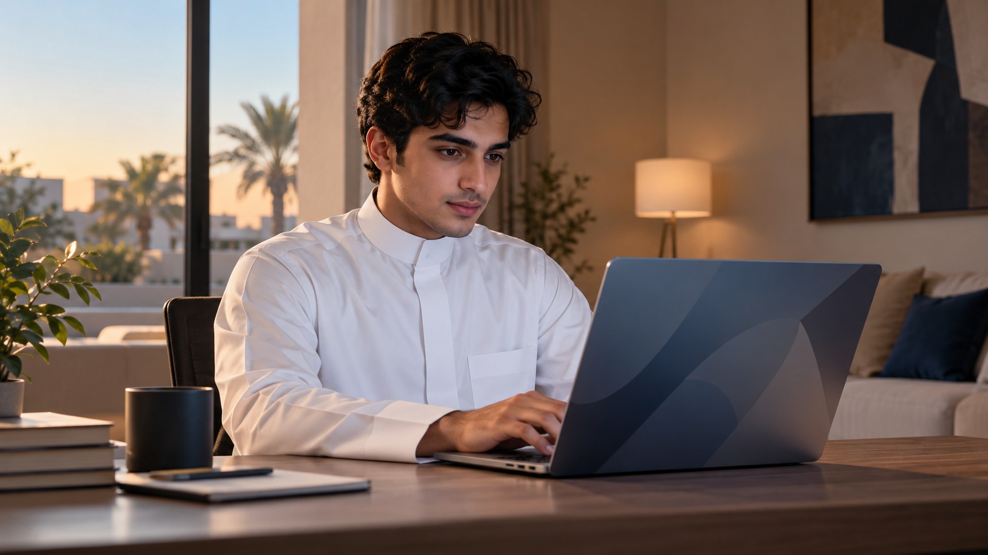 متقدم للجامعة سعودي يستكشف الخيارات التعليمية على اللابتوب