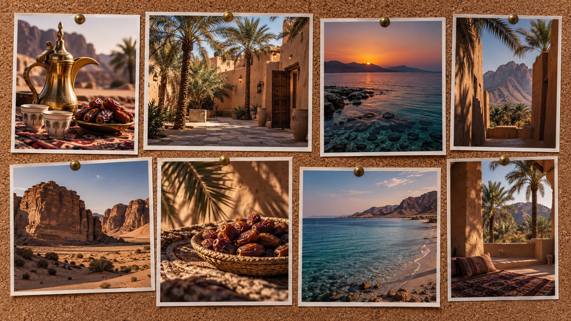 مجموعة صور بنفس الأسلوب الدافئ مثبتة على لوح