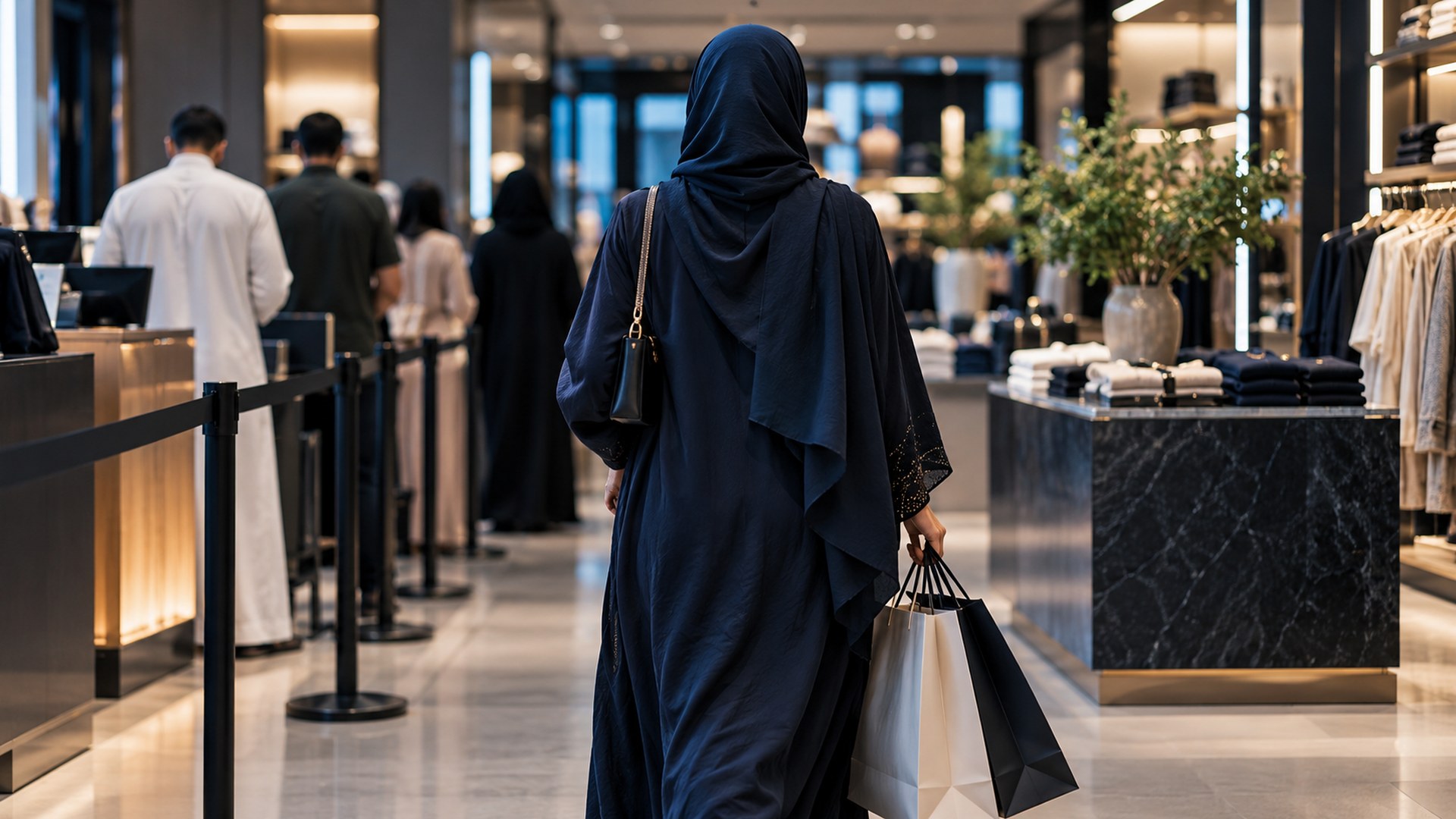 متسوق يخرج من طابور بطيء في متجر، من الخلف