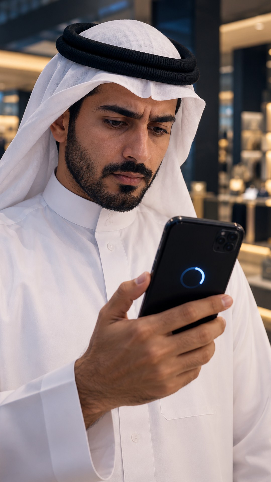 متسوق سعودي ينتظر مؤشر التحميل على جواله