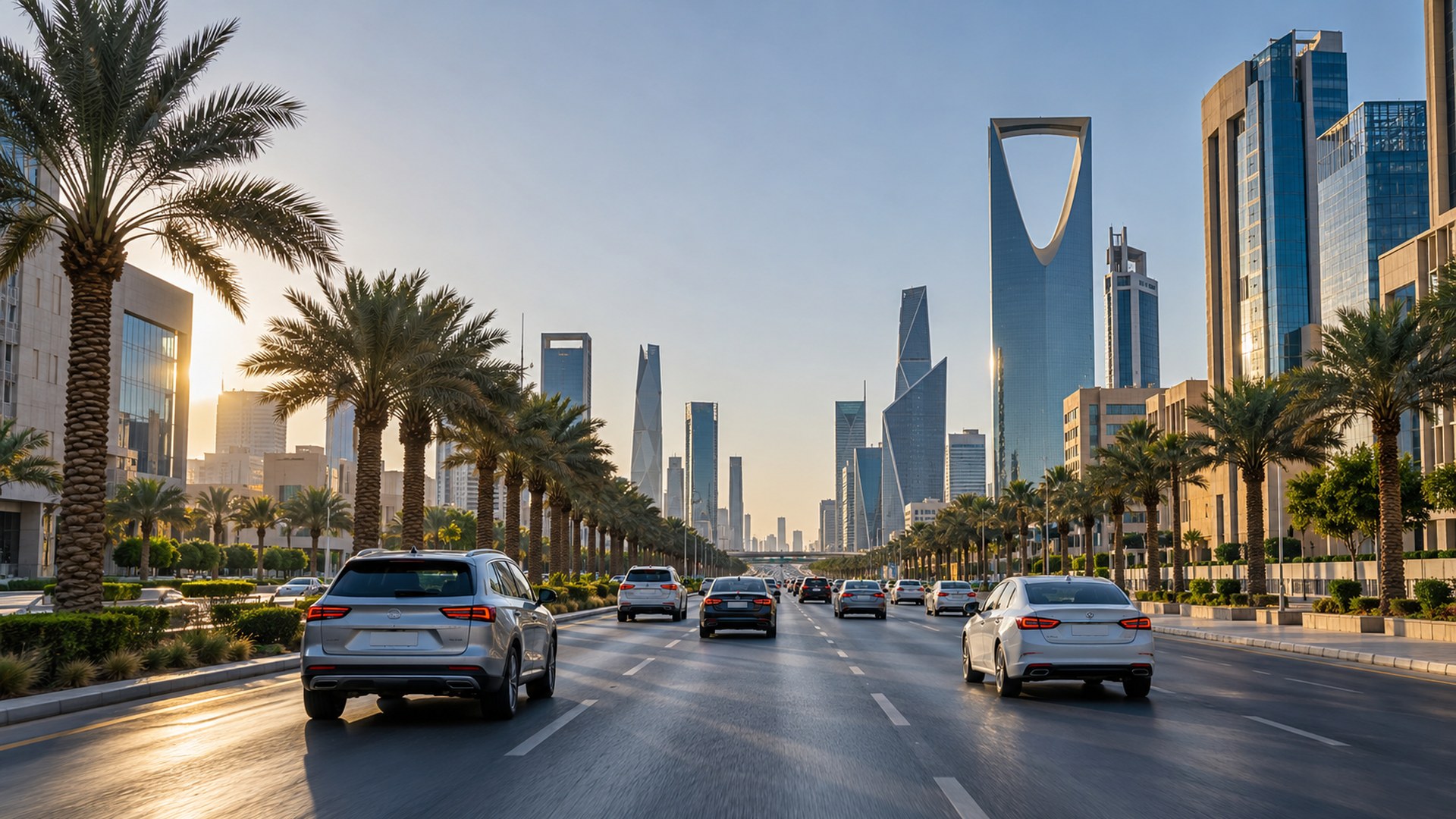 شارع في الرياض صباح الأحد يبدأ يزدحم بالسيارات