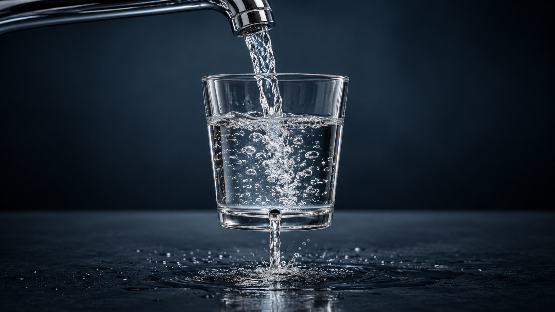 صنبور ماء يصب في كوب مثقوب من أسفله