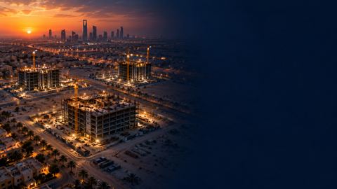 بناء، موقع، الرياض، غروب
