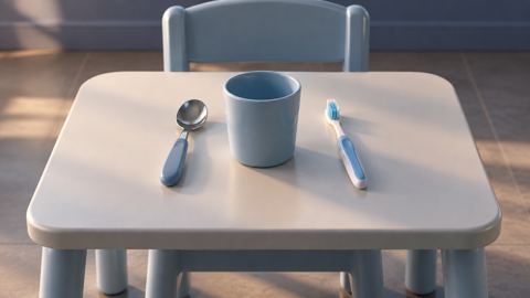 فرشاة أسنان، طفل، طاولة، كوب