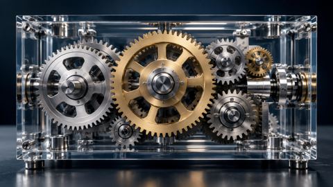 زجاج، صندوق، تروس، يعمل