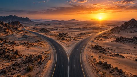 صحراء، طريق، غروب