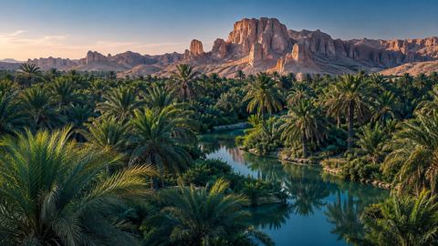 نخيل، ماء، واحة، جبل
