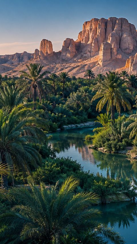نخيل، ماء، واحة، جبل