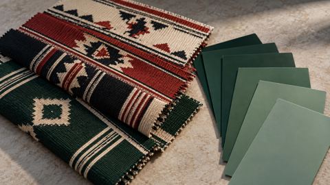 مكتب مصمم عليه عينات نقش السدو وألوان خضراء