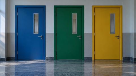 أبواب، مدرسة، ممر، لوحة