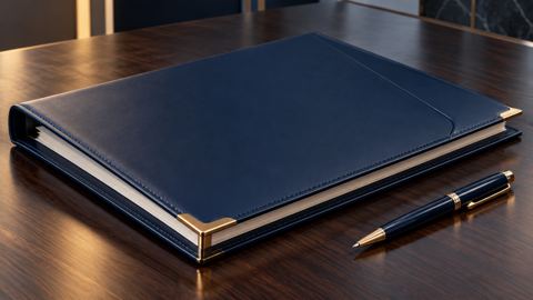 ملف شهادات مرتب وقلم على مكتب