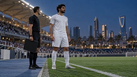 لاعب على خط التماس بجانب الحكم الرابع ينتظر الإذن بالعودة للملعب