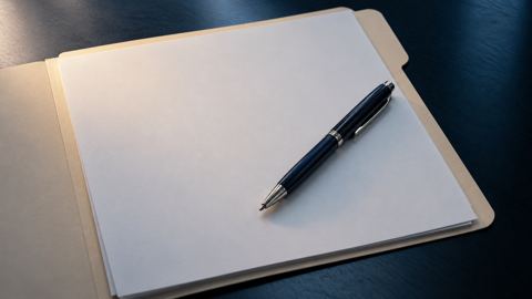 ملف نموذج بقيت فيه خانات فارغة وبجانبه قلم