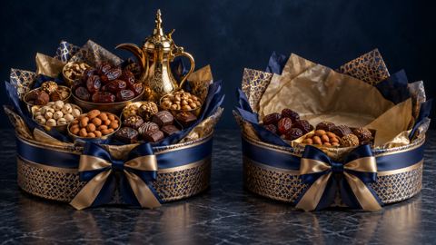 هدية، سلة، طاولة، تمر
