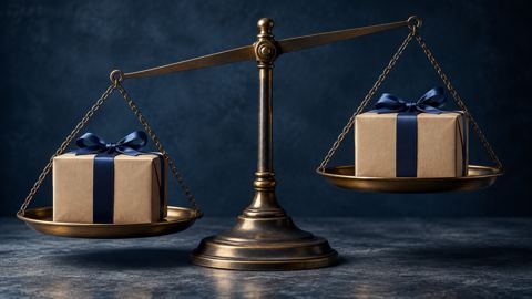 علبتا هدية بنفس الحجم ووزنين مختلفين على ميزان