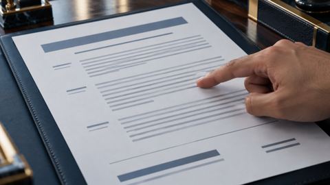 يد تشير إلى متن مستند منسق بعناية