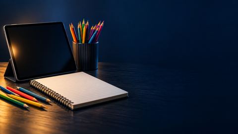 مكتب دراسة، بيت، تابلت، شاشة