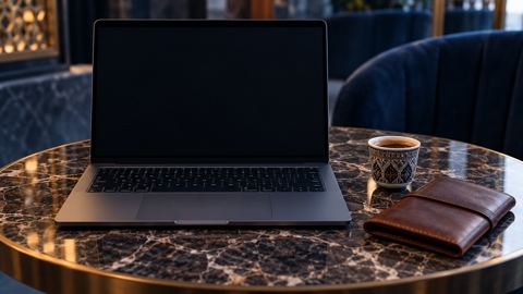 قهوة عربية، لابتوب، شاشة، مقهى