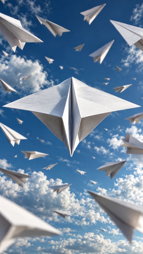 طائرات ورقية كثيرة تطير في كل اتجاه وواحدة تطير مستقيمة للأمام