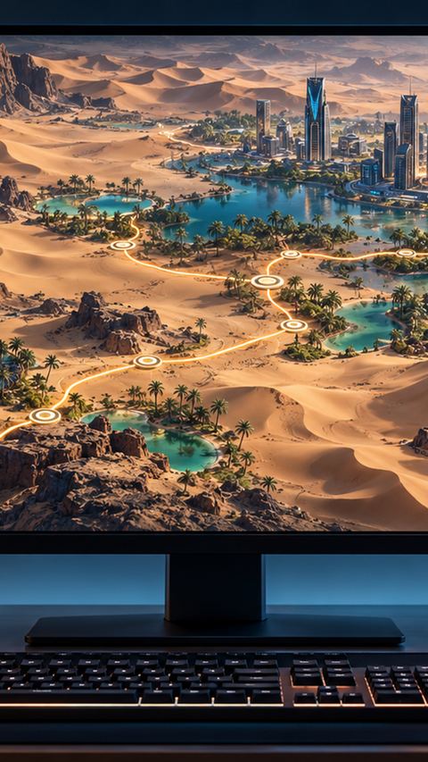 شاشة، لعبة، خريطة، صحراء