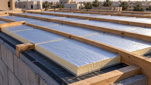 عزل سطح مركب بإتقان في مبنى سكني سعودي تحت الإنشاء