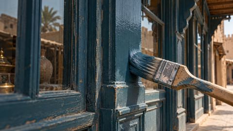 واجهة محل قديمة يُعاد طلاؤها بنفس الألوان