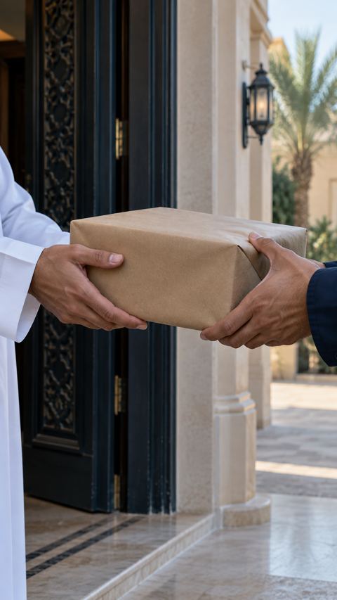 طرد ينتقل من يد إلى يد عند الباب