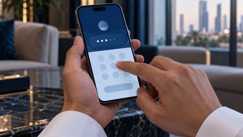 يدان تكتبان رقم جوال في تطبيق بنكي