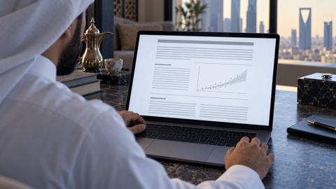 شخص يقرأ تقرير بحث رسمياً على اللابتوب بدل مواقع التواصل