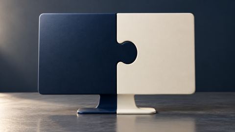 نصفا تصميم شاشة يتكاملان كأحجية على مكتب
