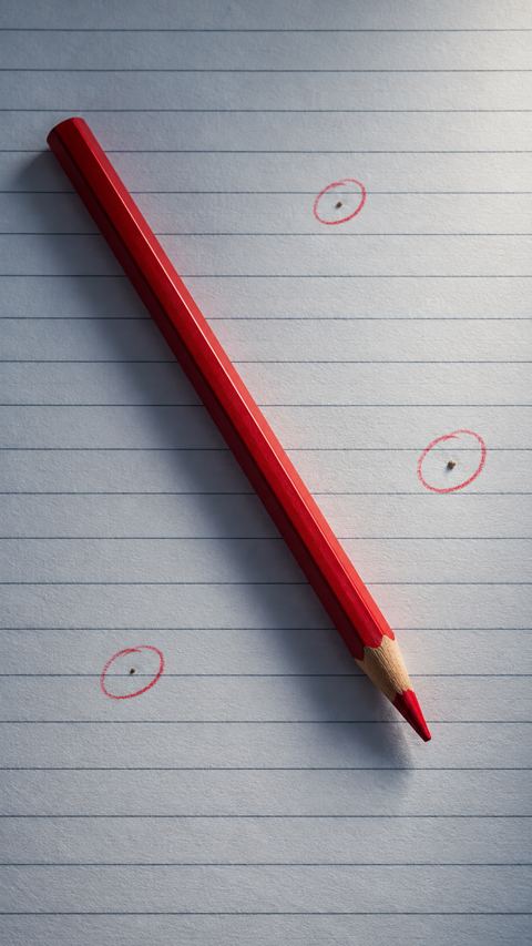 قلم أحمر على صفحة عليها دوائر حول بعض المواضع