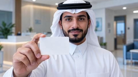 شخص سعودي يمسك بطاقة موعد