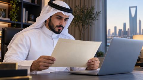 متقدم سعودي يطابق شهادته الدراسية مع شاشة اللابتوب