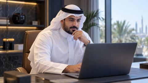 صاحب عمل سعودي في استشارة بالفيديو على مكتب مرتب