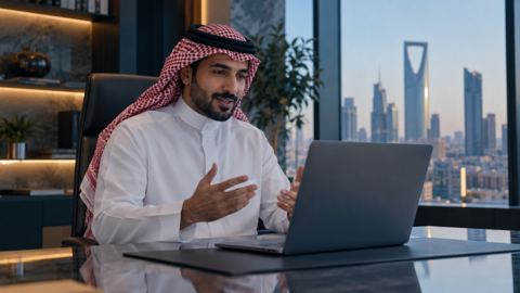 صاحب عمل سعودي في مكالمة فيديو مع فريق المحتوى